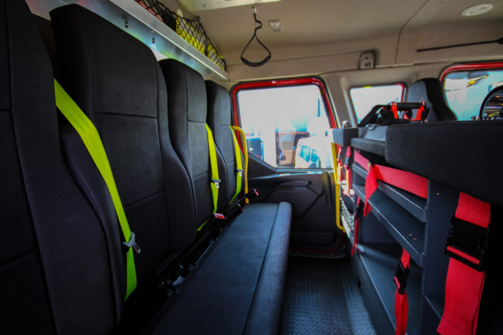 the interior of the fire appliance crew cab 